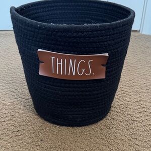 Black 'Things' Rope Storage Basket with Leather Label